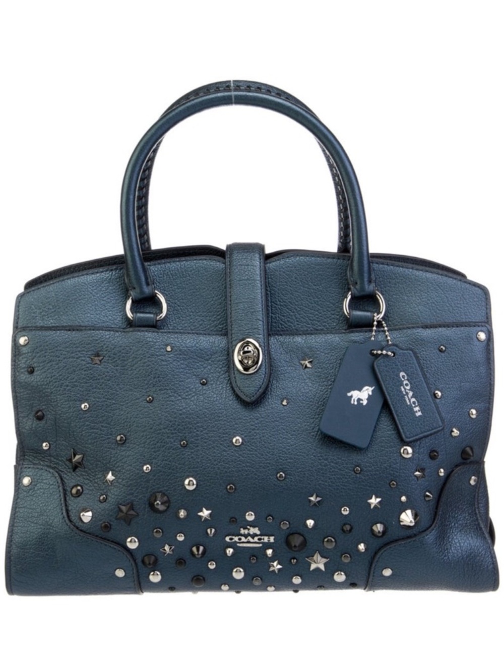 Coach Mercer 30 with Studs and Star Rivets Metallic Blue